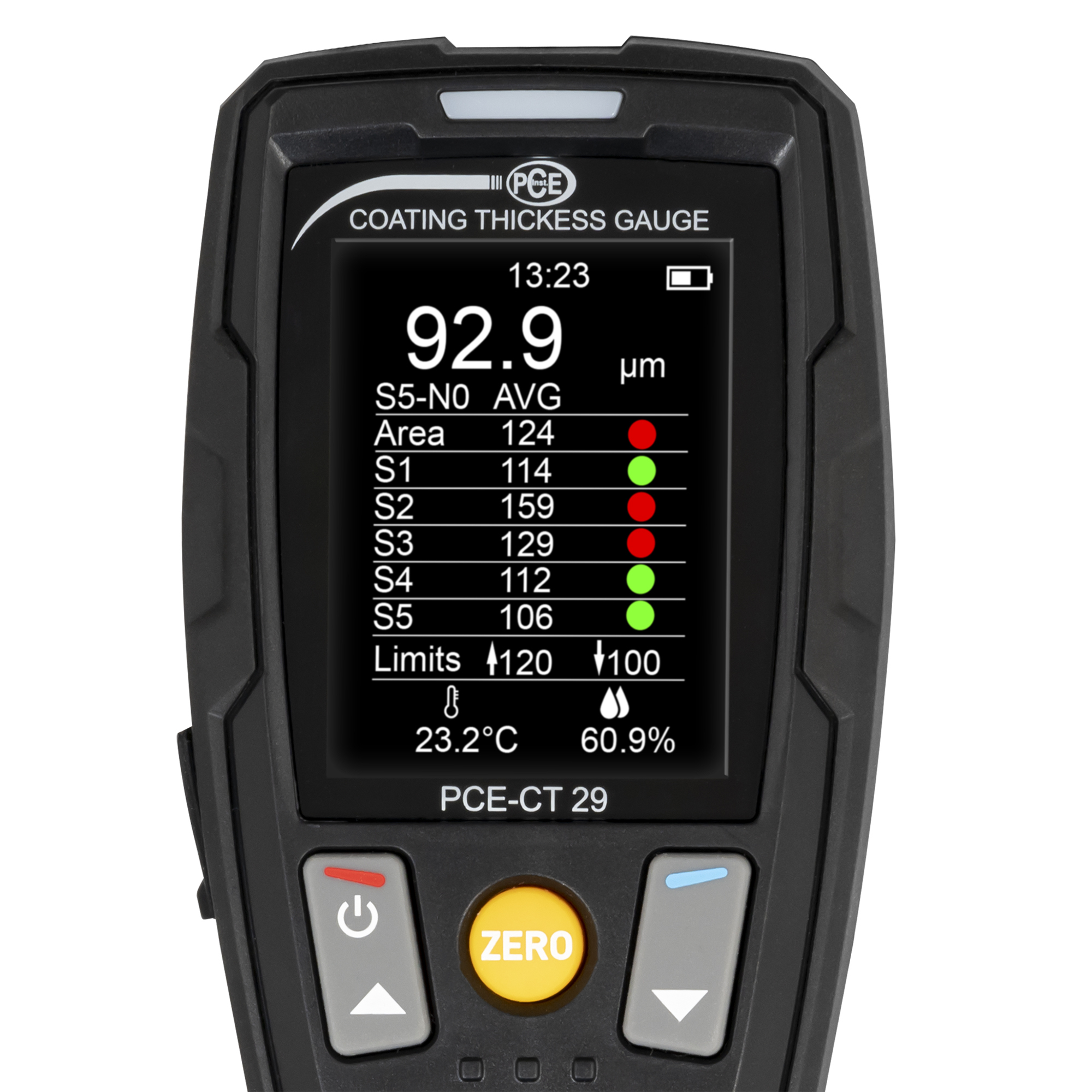 PCE Coating Thickness Meter — 0 to 2000 µm, Measures on Ferrous and Non-Ferrous Metals, Model# PCE-CT 29